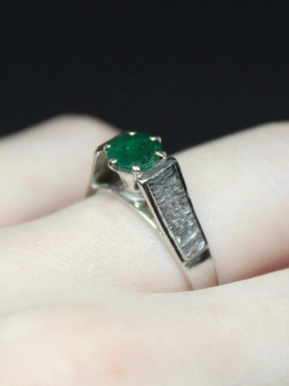Vintage Emerald Cathedral Solitaire Sterling Silver Ring, Size 7